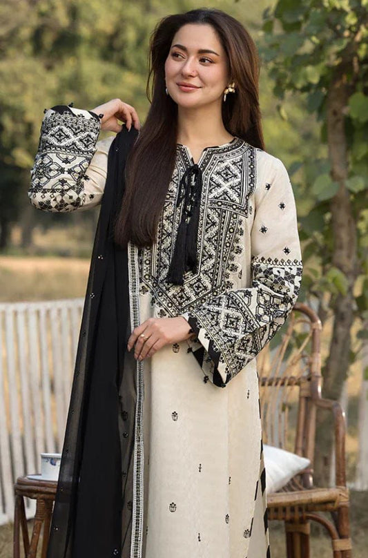 3 Piece Embroidered Unstitched Suit, Air jet Dhanak Fabric