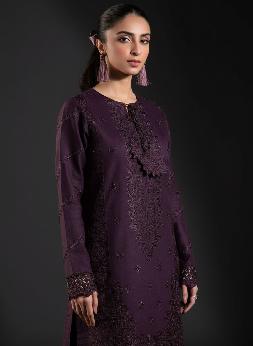 3-Piece Luxury Embroidered Unstitched Dhanak Fabric Suit