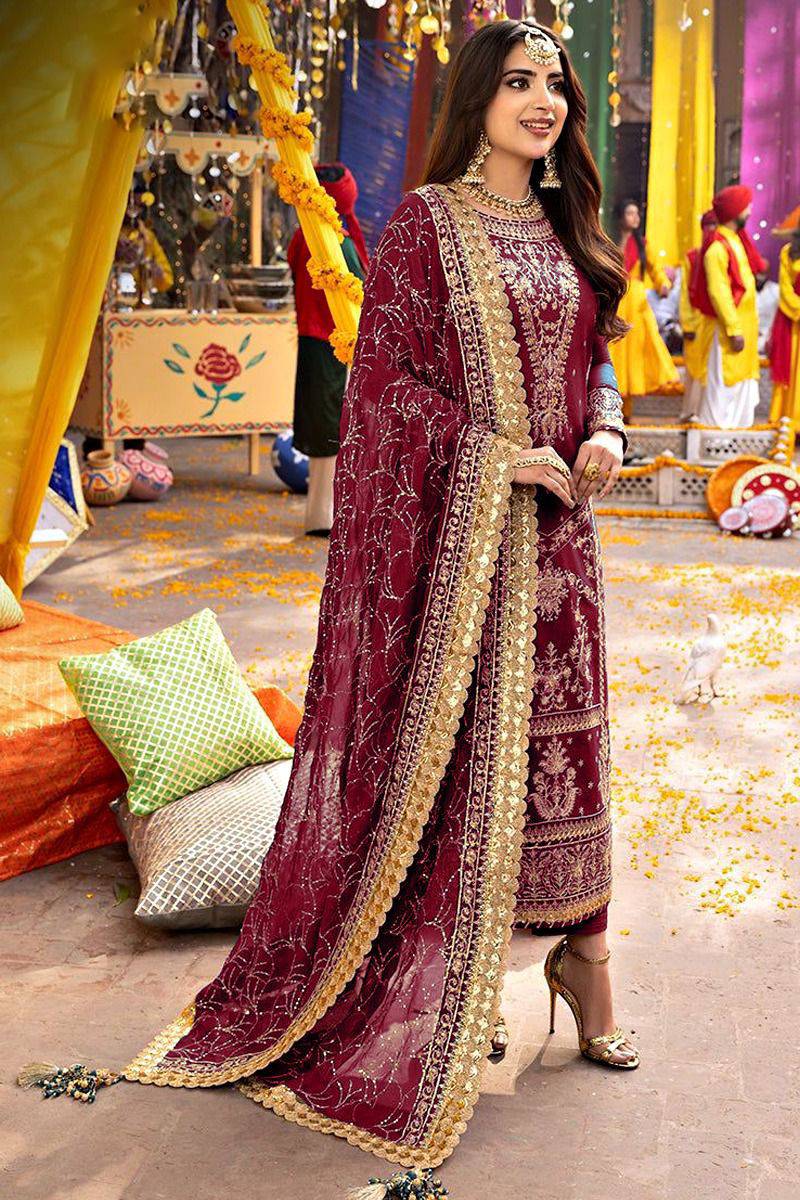 3 Piece Embroidered Unstitched Suit, FABRIC CHIFFON