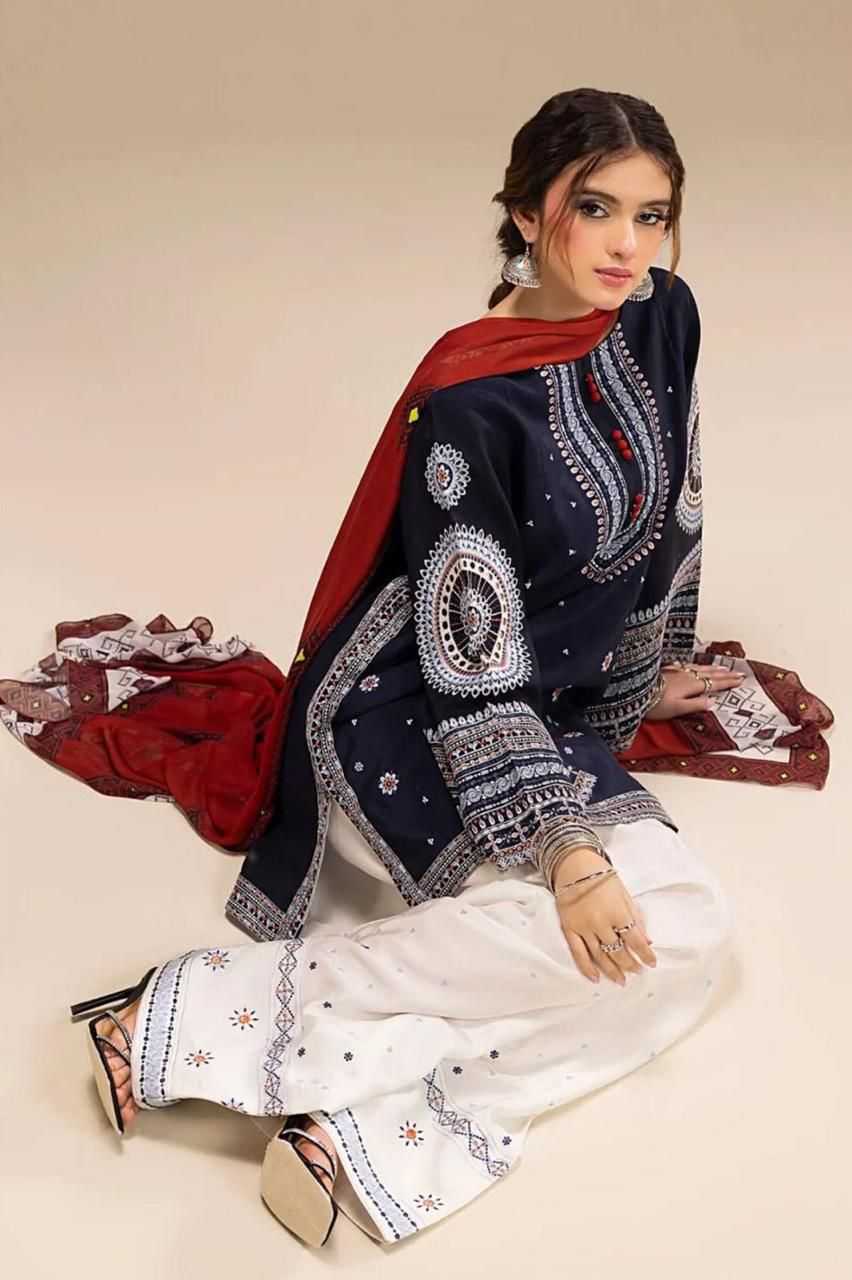 3 Piece Unstitched Dhanak Fabric Suit