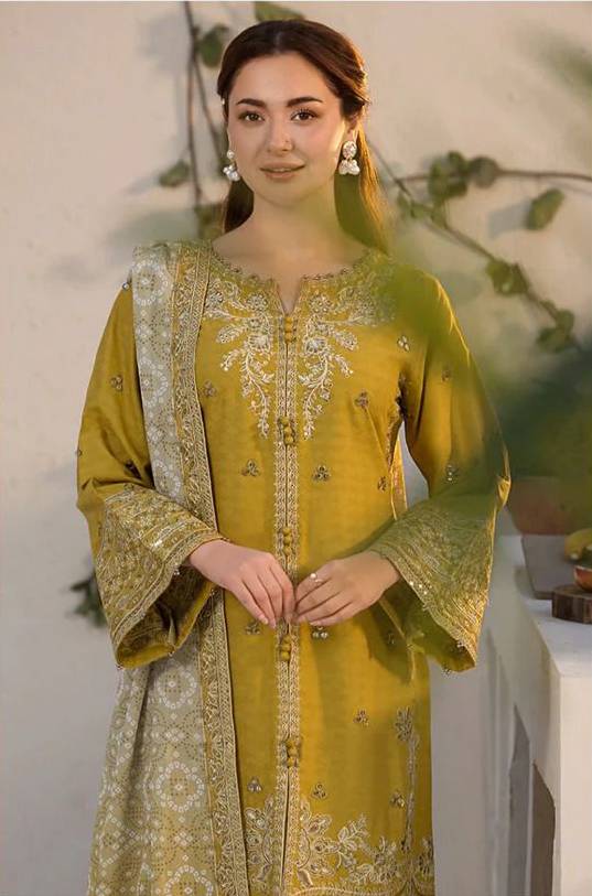 3 Piece Embroidered Unstitched Suit, Fabric Dhanak