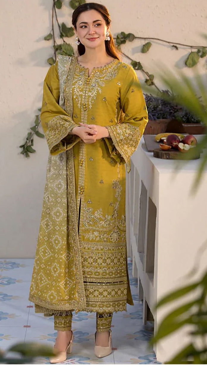 3 Piece Embroidered Unstitched Suit, Fabric Dhanak