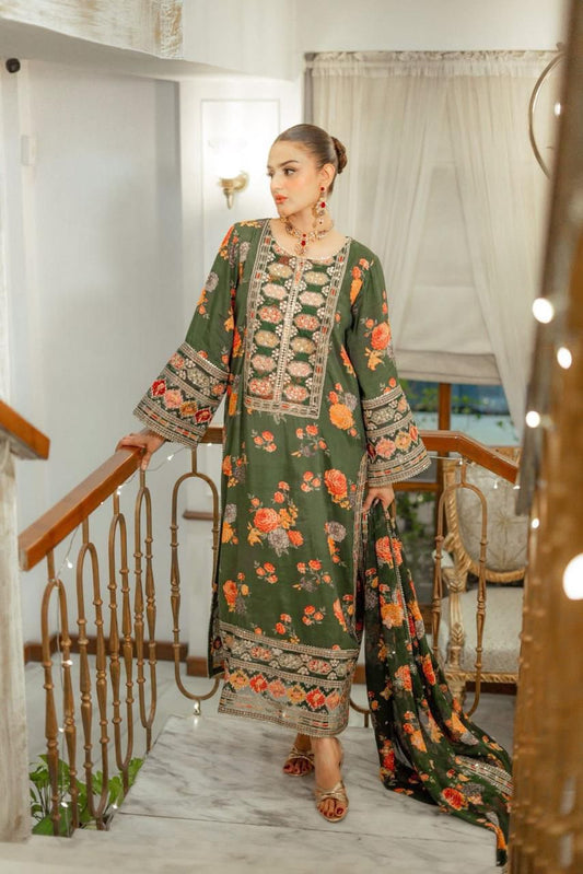 3 Piece Embroidered Unstitched Suit, Fabric Silk