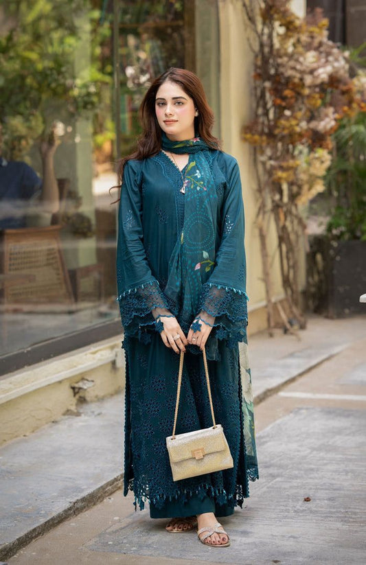 3 Piece Embroidered Unstitched Suit, Fabric Dhanak